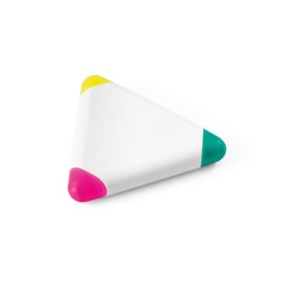Evidenciador em forma de triângulo com 3 cores: amarelo