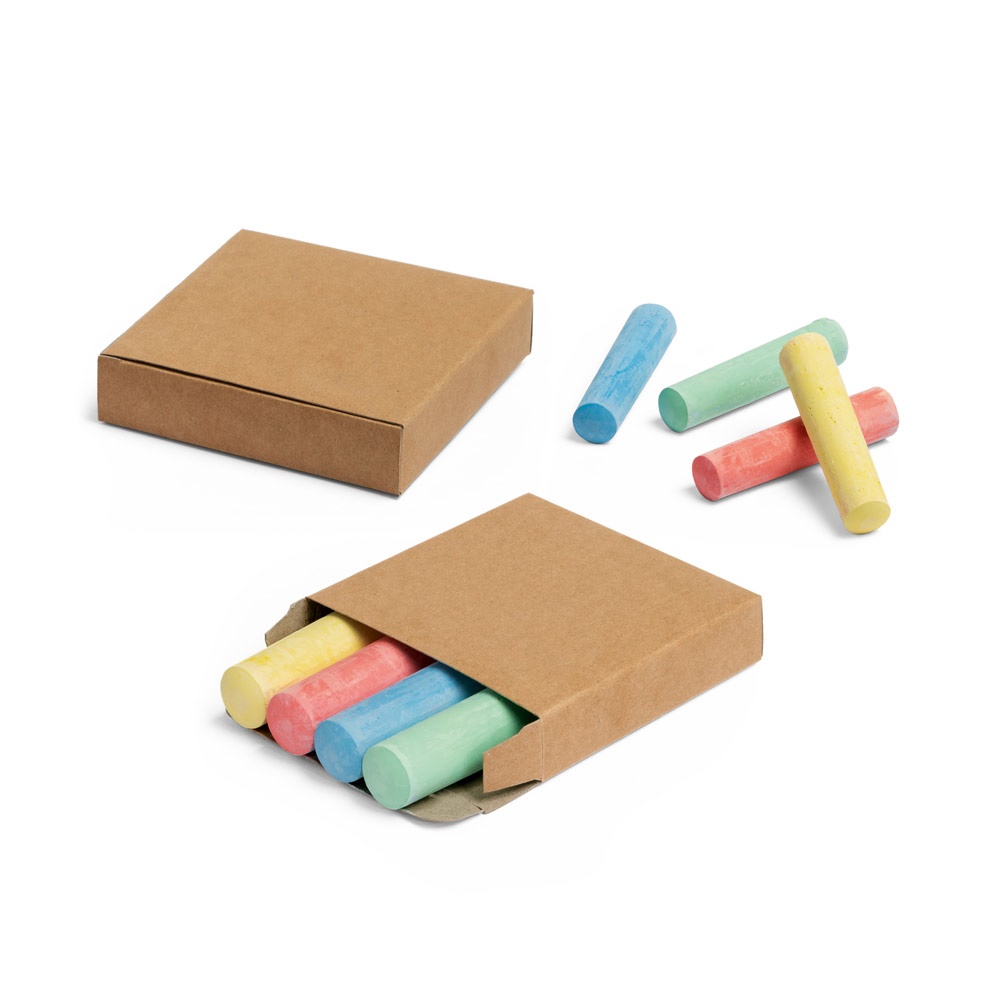 Caixa de papel com 4 paus de giz coloridos