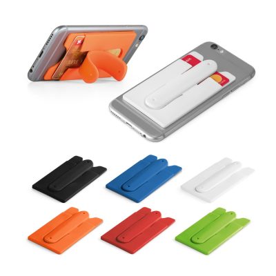 Porta-cartões para smartphone em silicone com autocolante no verso e suporte flexível