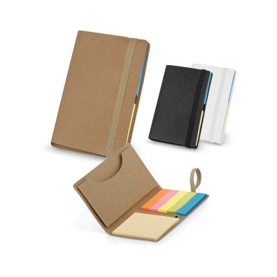 Bloco de notas adesivas coloridas com 6 conjuntos (22 folhas por cada conjunto) com compartimento para cartões e elástico