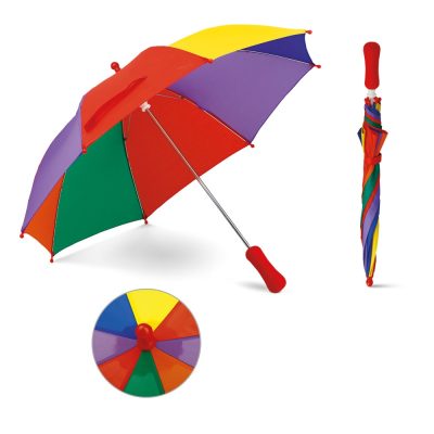 Guarda-chuva colorido em poliéster para criança com abertura manual e pega em EVA