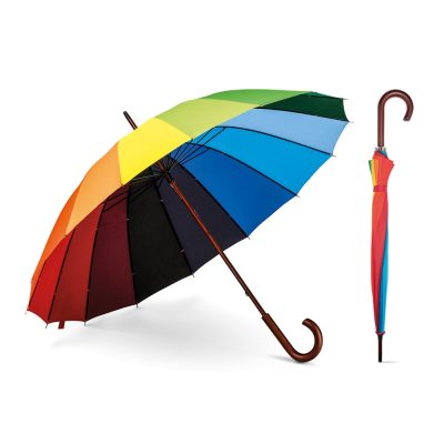 Guarda-chuva arco-íris em 190T pongee com 16 varetas e pega em madeira